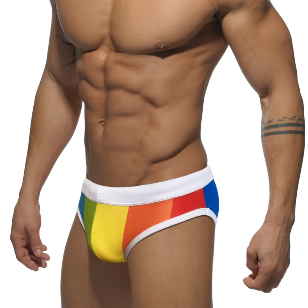 

Fashion Rainbow Bikini Swimwear Men Swim Wear Briefs Male Swimsuit Swimming Trunk Men's Bathing Suit Surf Boardshorts Beachwear