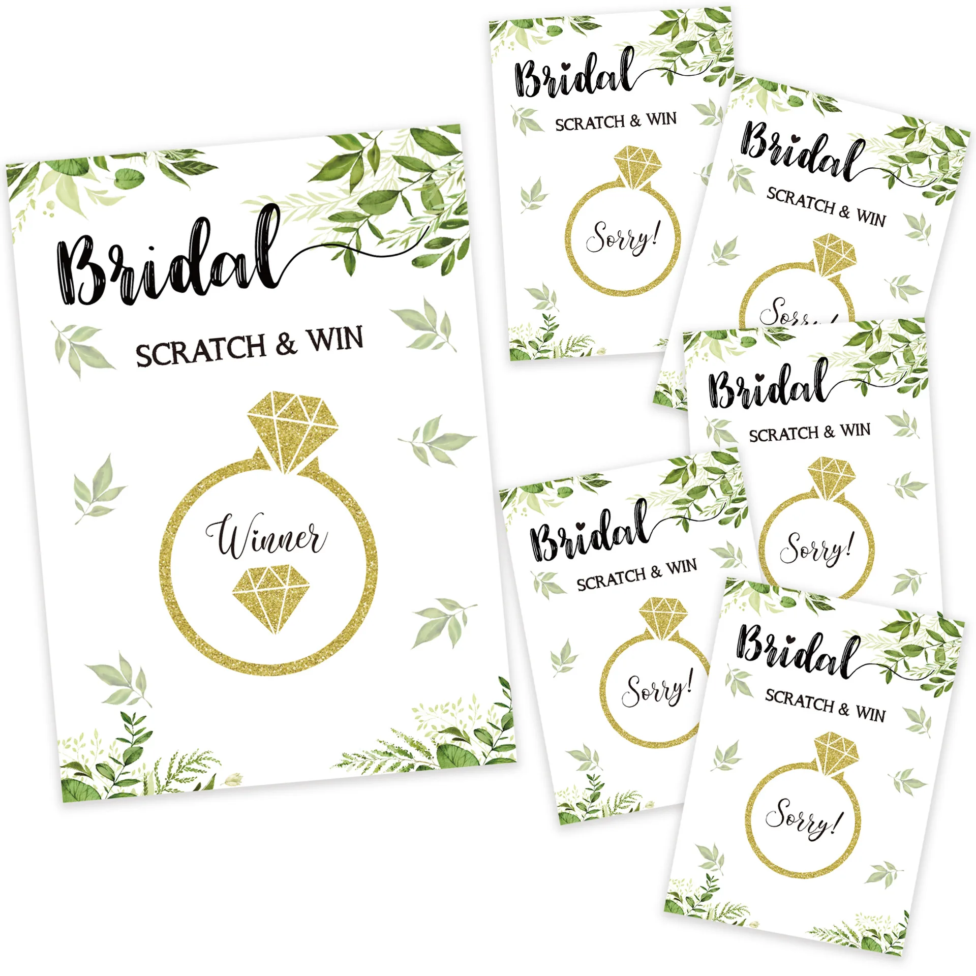 Wedding Bride to be Pai Team Game Card Bridal Shower Party Ring Scrape Card Leaves 48Pcs greeting cards