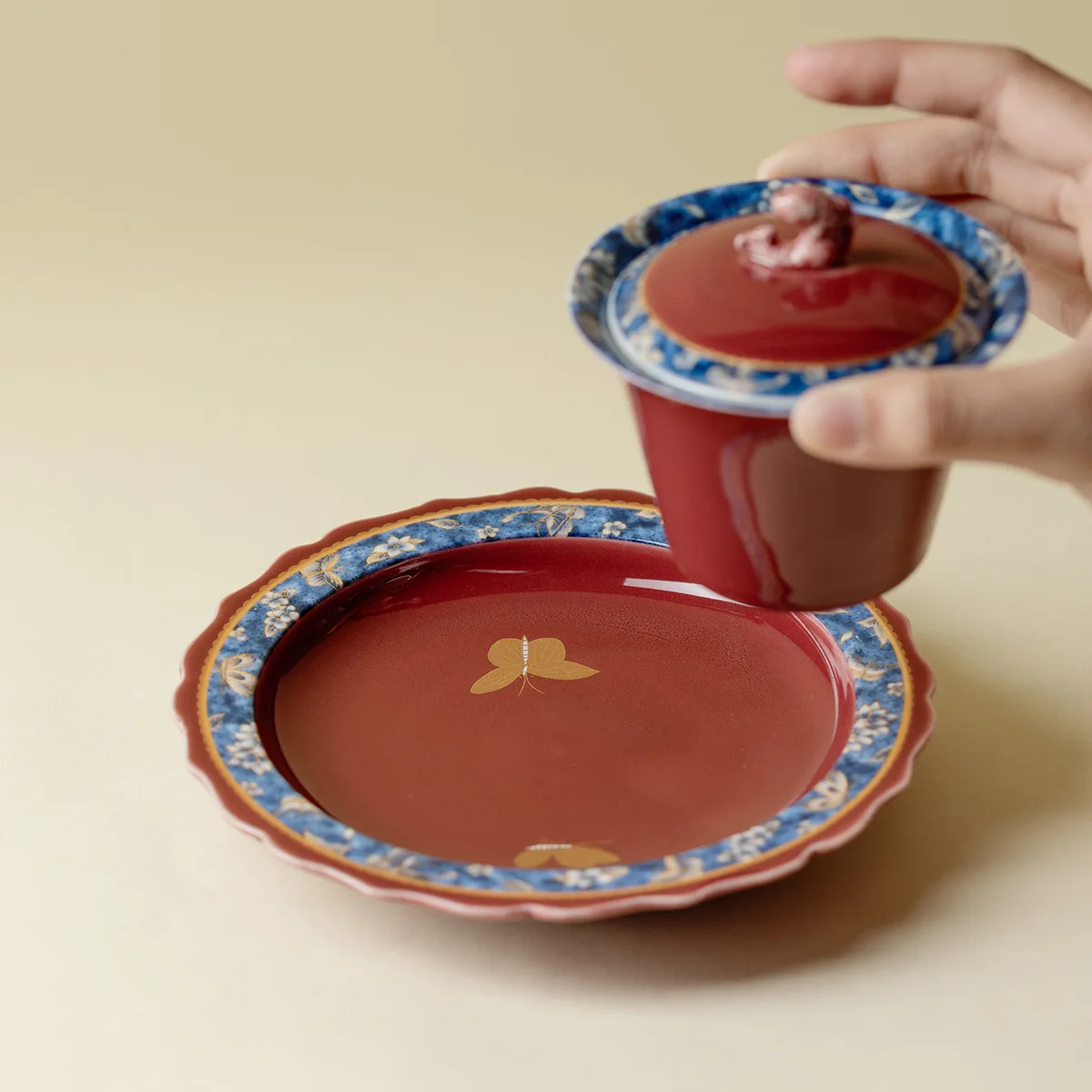 Red Butterfly Love Flower Pot Bearing Holder Coffee Cup Anti-scald Mat Dry Soaking Table Tea Tray Coasters Tea Items Ornaments