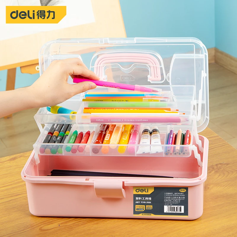 1 PCS 13 Inch Art Tool Box PP Material Buckle Design Organiser Toolbox Three-layer Foldable Tool Tray Portable Storage Box large tool bag