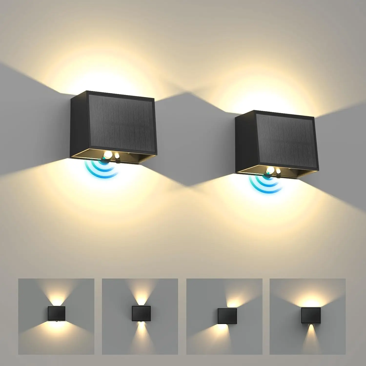 Solar LED Wall Light Outdoor, Dusk to Dawn Motion Sensor Solar Lantern Sconce with 3 Modes Wireless Exterior Porch Light Fixture