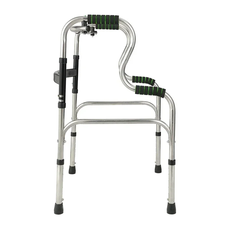 Stainless Steel Walking Crutches-4-Legged, Non-Slip Folding Cane Stool, Portable Light Wheelchair Walkers for Elderly