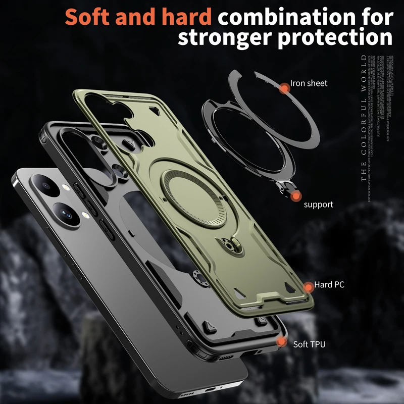 Military Drop-proof Hard Case with 360° Adjustable Ring Stand - Durable PC+TPU Protection