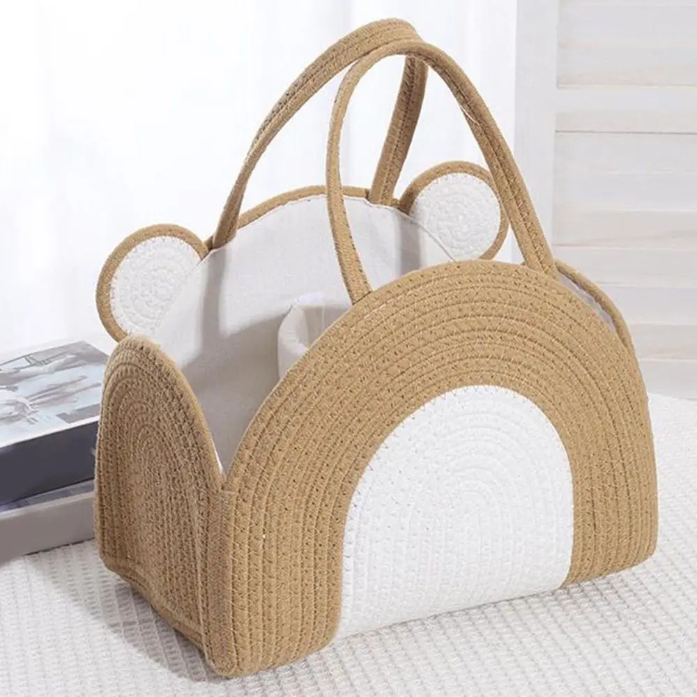 Cute Cotton Rope Baby Diaper Bag Handheld Bear Pattern Diaper Storage Bin Large Capacity with Handle Mommy Bag Newborn