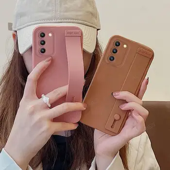 삼성 S 21 22 핸드 밴드 손목 스트랩 실리콘 케이스, 갤럭시 S21 S20 S22 플러스 울트라 Fe S21fe 스탠드 홀더 커버 S21plus A03s