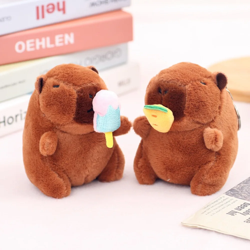 Cute Stuffed Animals Plush Capybara Keychain 12cm Cartoon Simulation Capybara Pendant Snot-Pulling Cute School Bag Pendant
