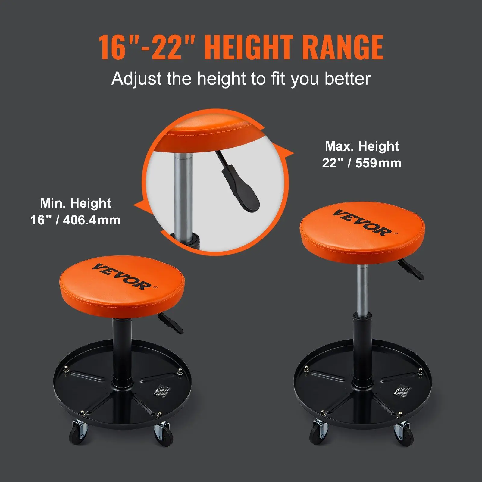 Adjustable Mechanics Rolling Creeper Seat Stool Tool Tray for Shop Garage 3