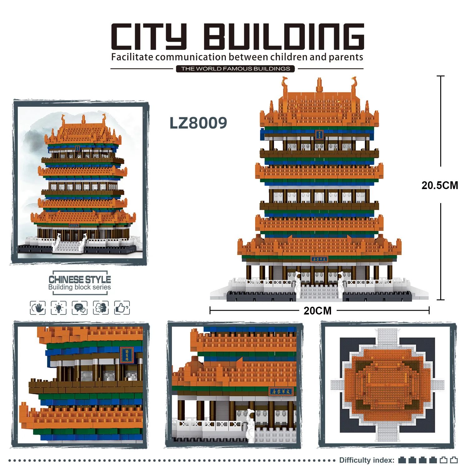 China Historical Famous Architecture Mini Brick Guanque Tower Micro Diamond Building Block Model Toys Nanobricks Collection