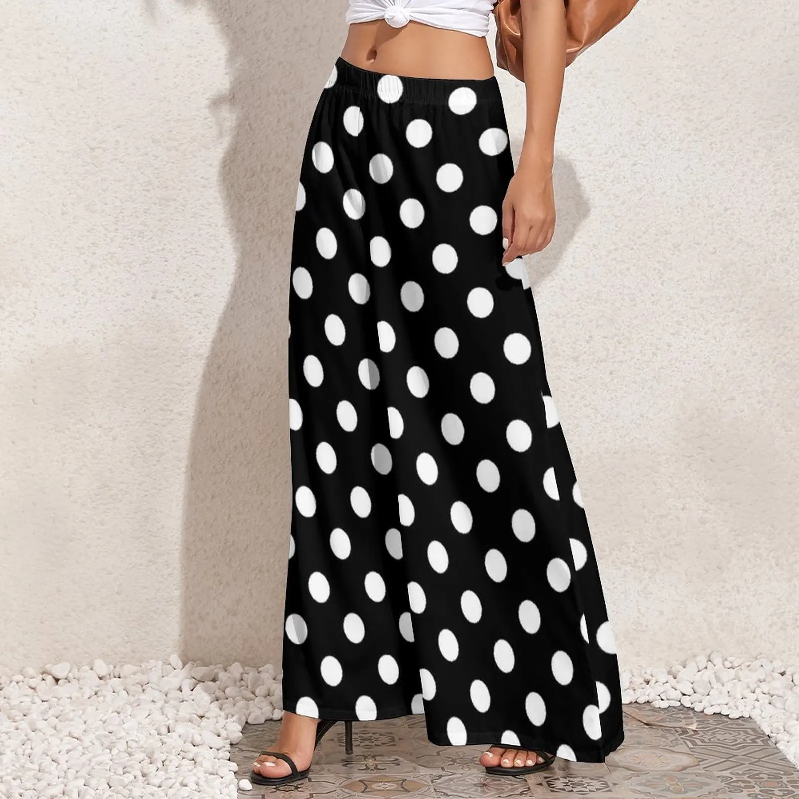 Black And White Polka Dot Print Pants Straight Trendy Modern