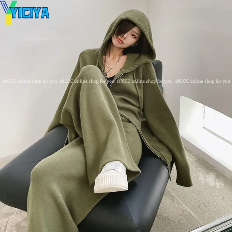 

YICIYA pant sets Knitted two piece set for women hoodies elegant women's sets Sweaters jackets and Knit Trousers new two piece