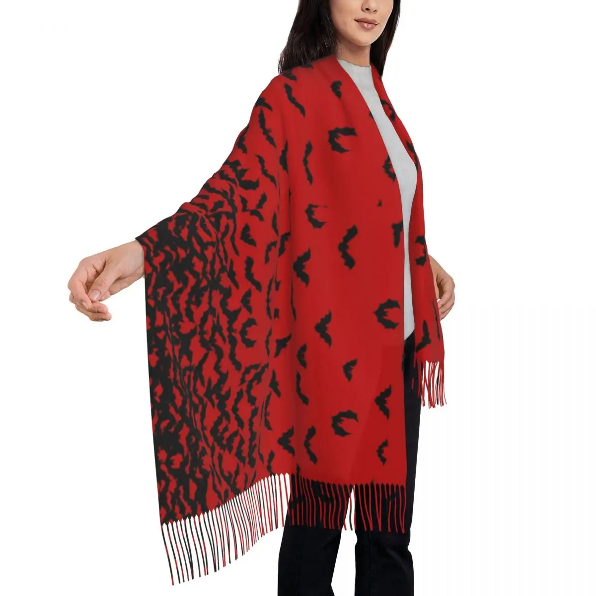

Just Bats Red Scarf with Tassel Spooky Halloween Warm Shawls and Wraps Female Design Large Scarves Autumn Luxury 2024 Bandana
