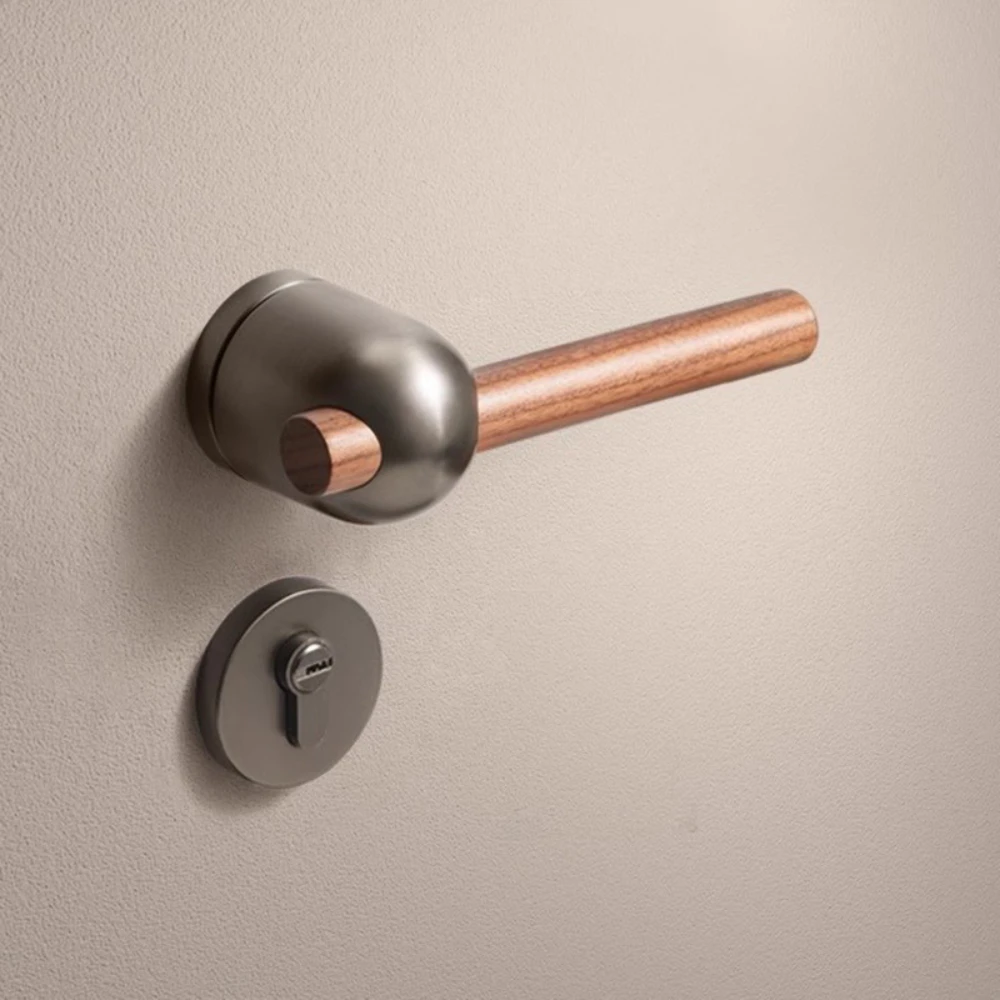 

Bedroom door lock Indoor silent magnetic attraction minimalist door lock new Chinese solid wood door handle gray retro split loc
