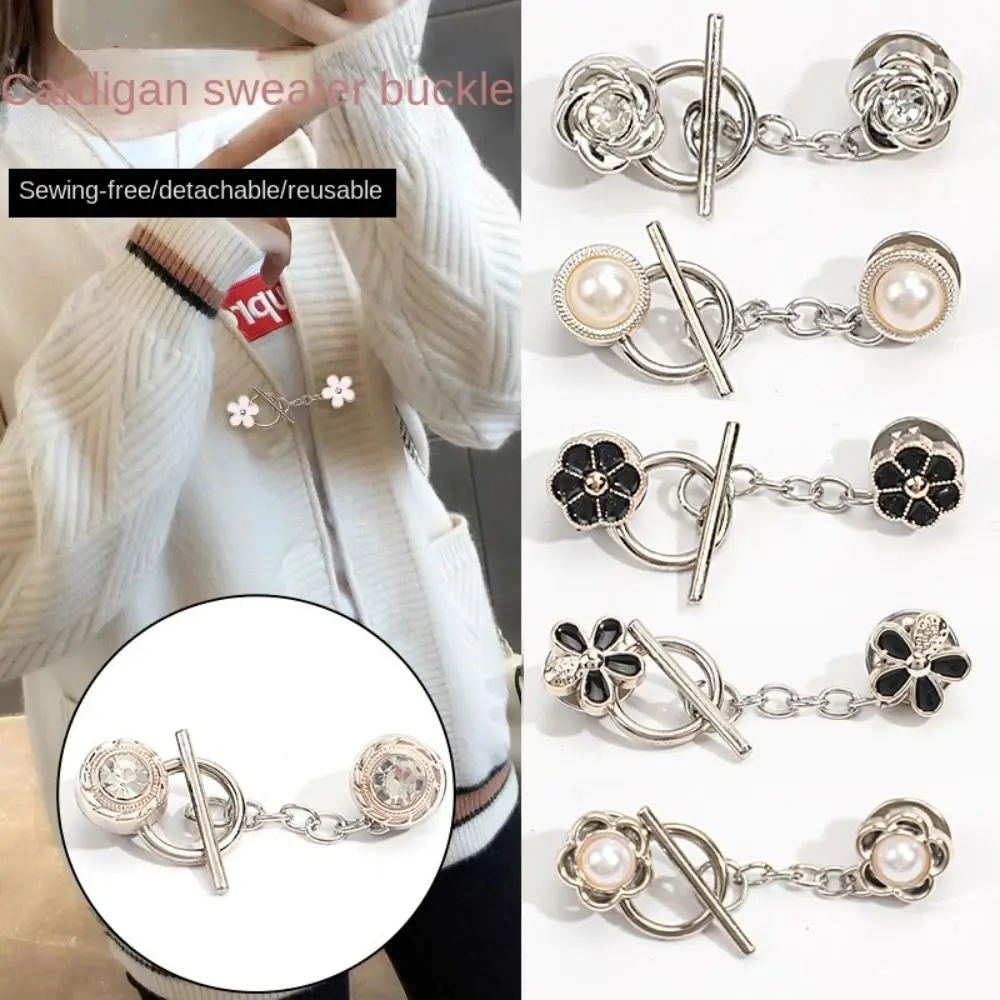 Women's Tighten Waist Brooches Cardigan Detachable Nail-Free Pin Pearl Brooch Fixed Close Neckline Decorative Brooch