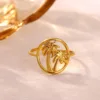 Bagues ouvertes dorées style plage d'été en acier inoxydable, motifs étoile de mer, coquillage, palmier, bijoux étanches pour femmes