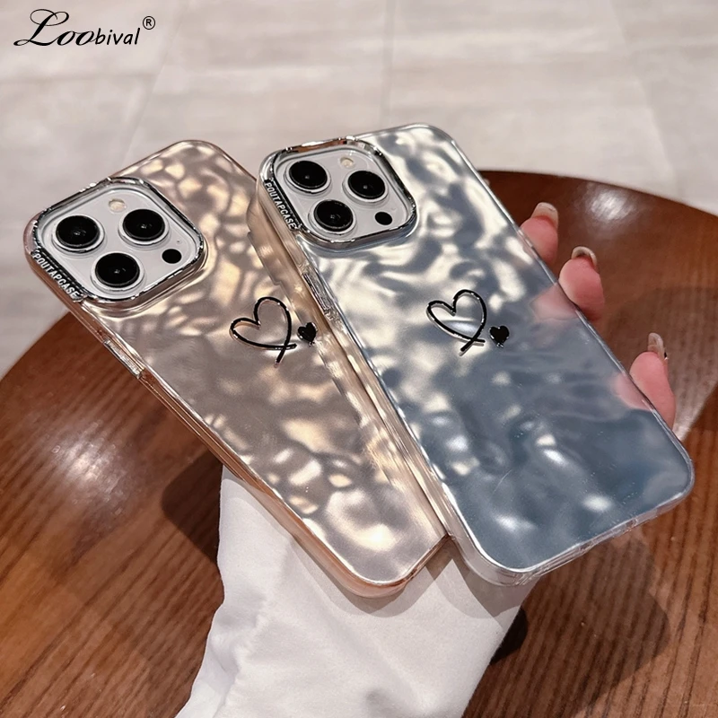 Cartoon Love Heart Ripple Case Per Iphone 15 14 13 Pro Max Plus 12 11 15Pro 14Pro Placcatura Tinfoil Custodia Morbida In Silicone Antiurto