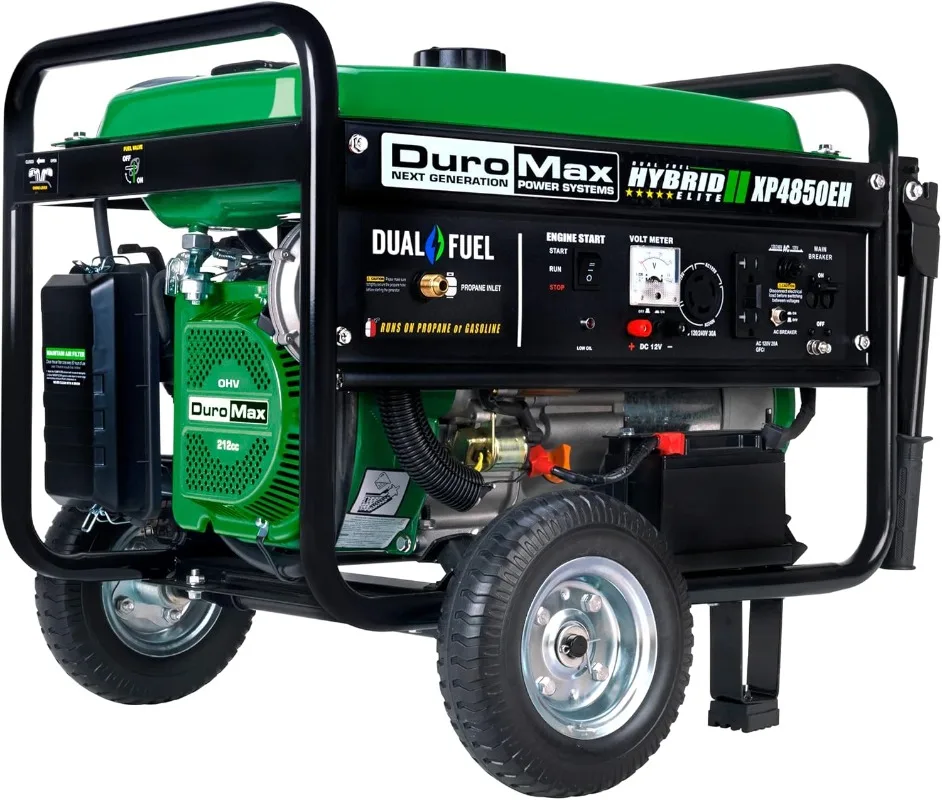 Generator-4850 Watt Gas or Propane Powered Electric Start-Camping RV Ready 50 State Approved Dual Fuel Portable Generator Green
