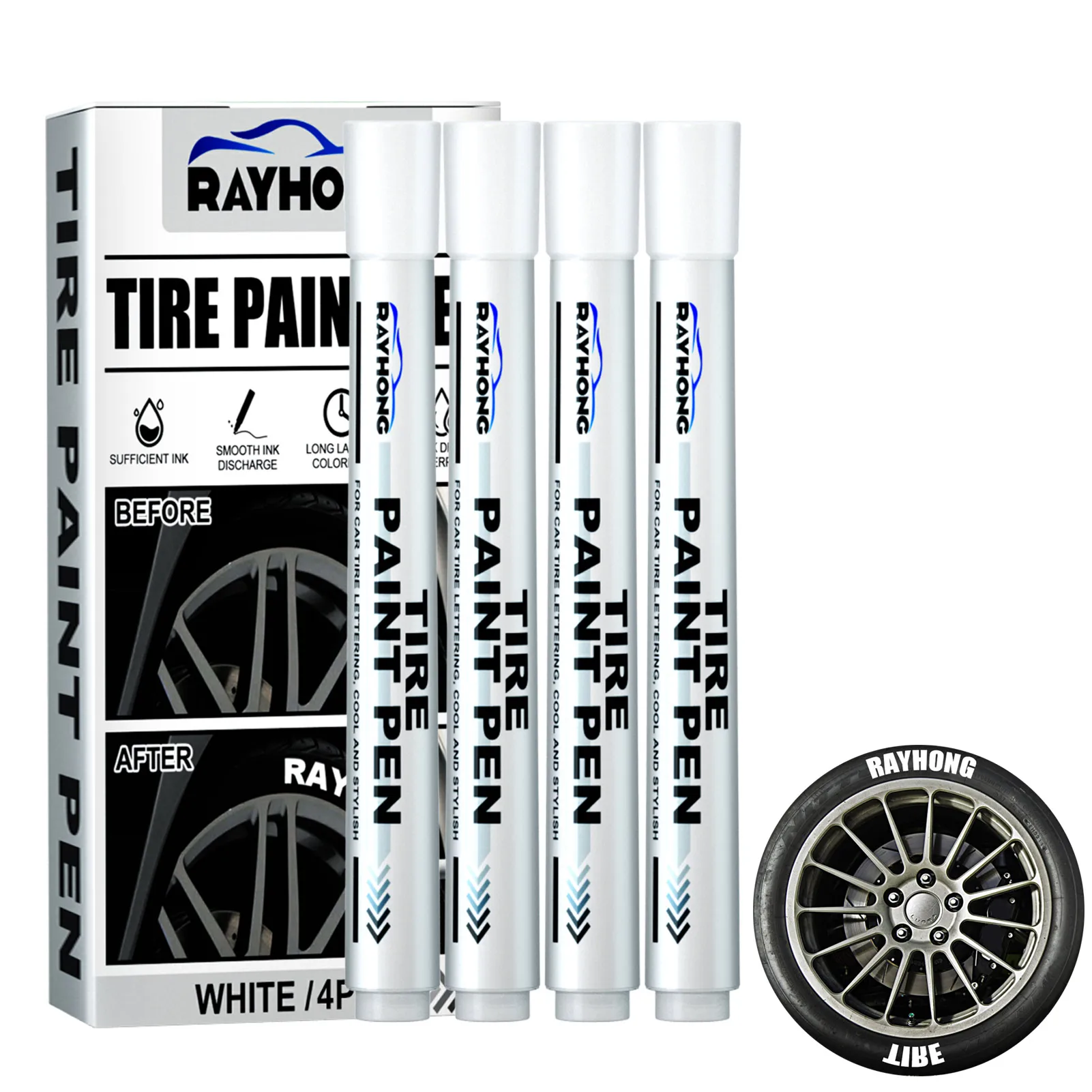 

Tyre Marker Paint Pen For Bike & Car 4 Pieces White Marker Pens 4 Pcs Scratch Remover For Car Paint Waterproof Permanent Marker