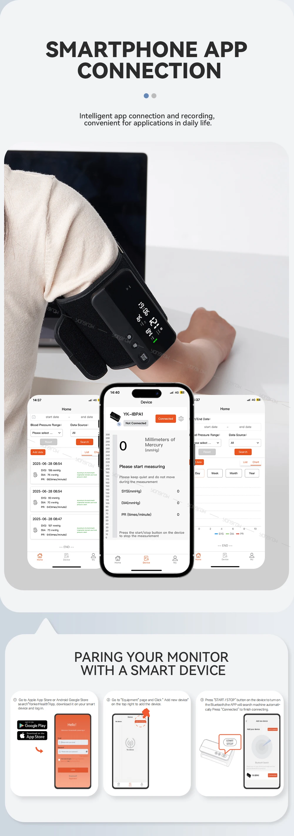 Yongrow Upper Arm Blood Pressure Monitor Heart Rate Digital LED Display Rechargeable Tonometer Portable Large Screen App Link 8 Sbf42c2516c45445fa9b5473a374c86afr
