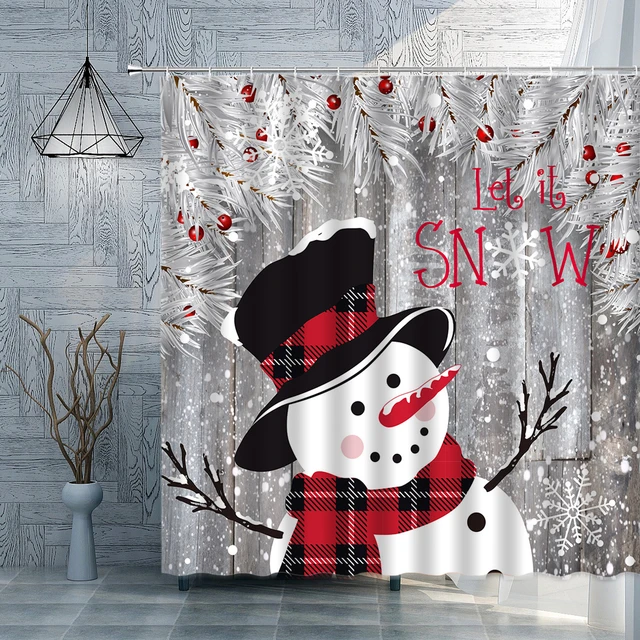 Cortina de chuveiro Wamika de Natal xadrez vermelho neve floco de neve  poliéster impermeável, textura de malha vermelha preta para banheiro com  ganchos 152 cm L x 182 cm A