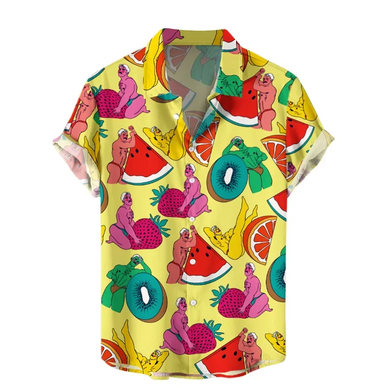 thumbnail image 1 of Camisas hawaianas divertidas con estampado 3D para hombre, camisas con botones y solapa con personalidad, blusas de manga corta de gran tamaño, ropa para hombre, 1 of 5
