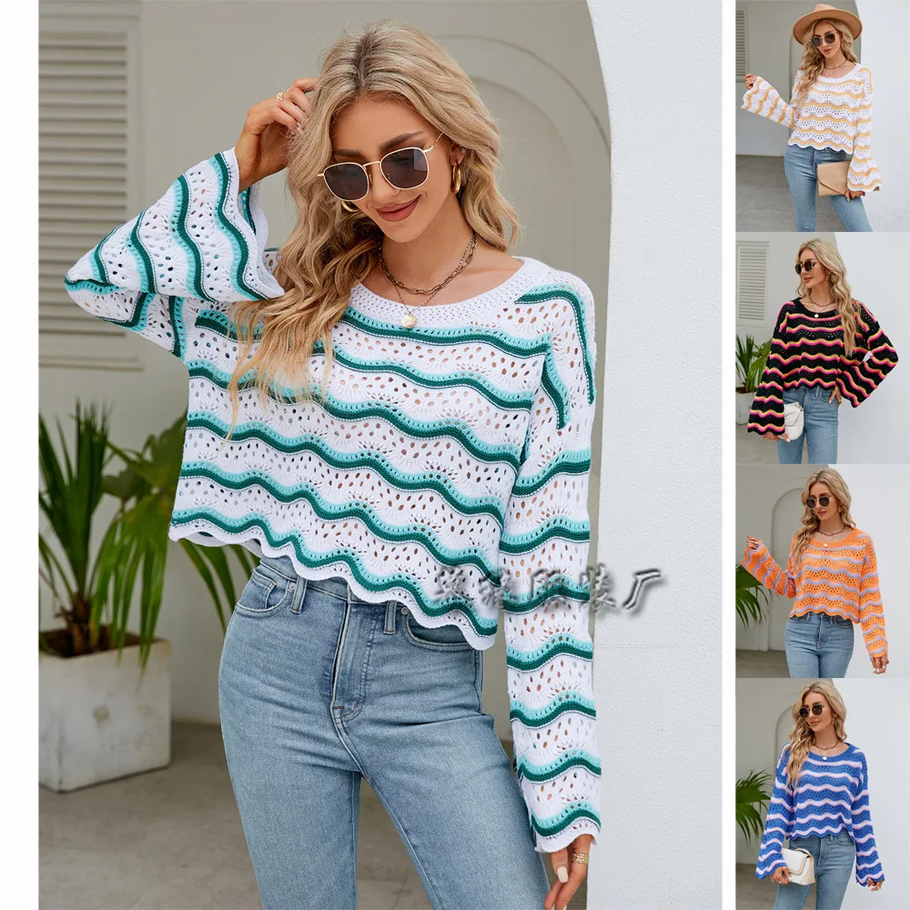 

Sweater Women 2023 Autumn Winter Striped Knitted O-neck Long-sleeved Casual Sweater Women Knitwear Casual Fall Outfits Sweater