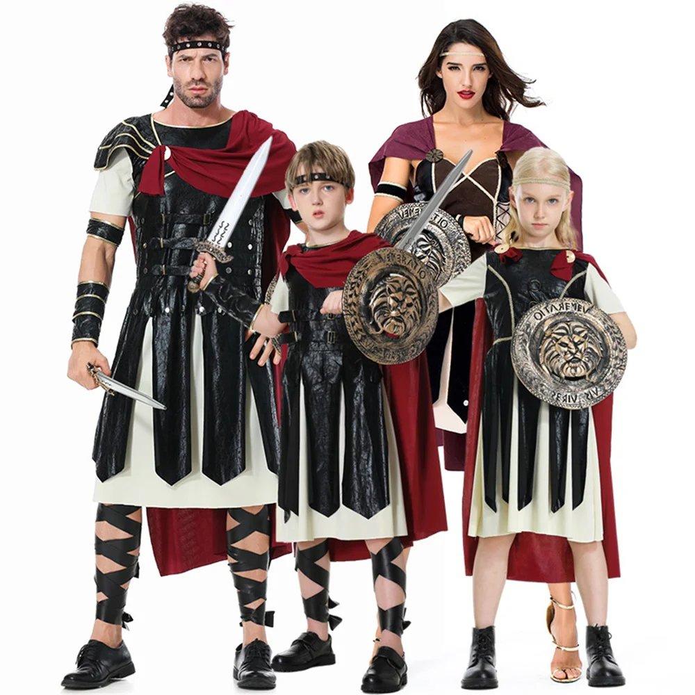 

Adult Kids Spartan Warrior Costume Halloween Carnival Party Cosplay Stage Performance Parent-child Roman Gladiator Costume