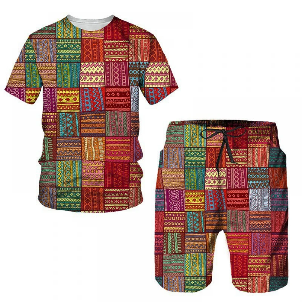 thumbnail image 1 of Conjunto de chándal para hombre, estilo bohemio, hippie, estilo hippie, años 60 y 70, estilo bohemio, informal, camisa y pantalones cortos, disfraz de cosplay étnico, 1 of 5