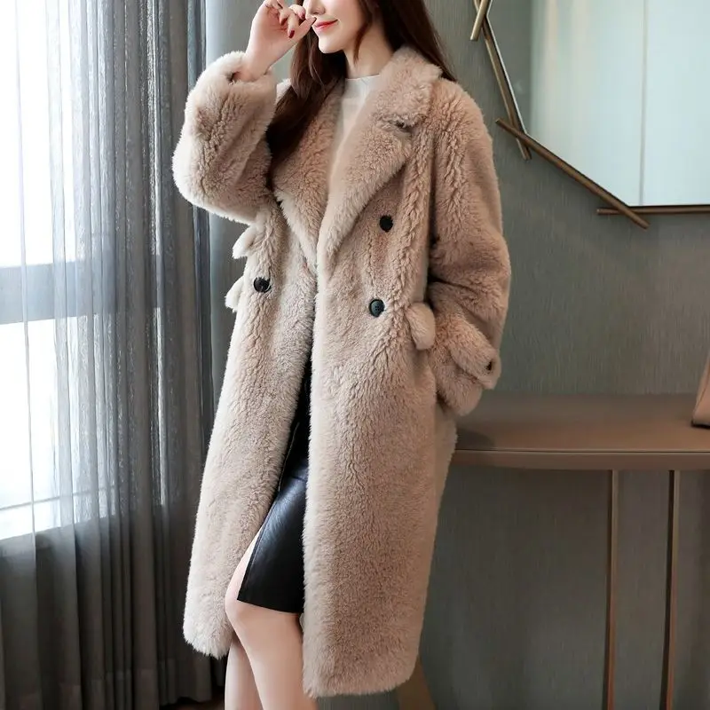 Winter Clothes Solid Women Lamb Fur Coat Fleece Velvet Wool  Jacket  Overcoat Female Outerwear Jackets for Woman E530