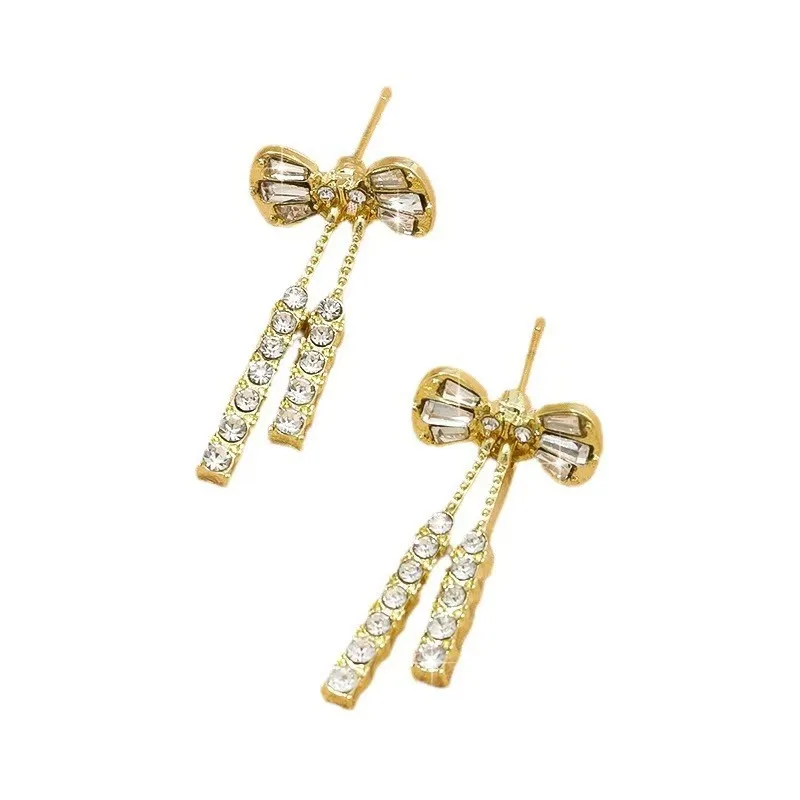 Full diamond bow tie tassel earrings product image 5