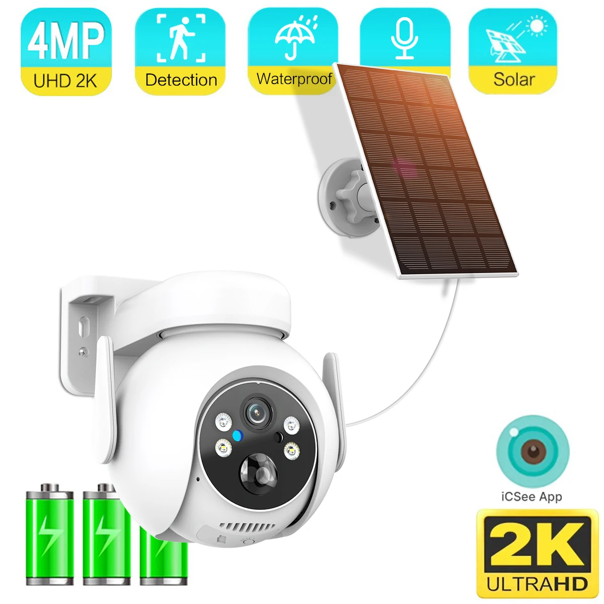 

2K WiFi Solar Camera PIR Human Detection PTZ IP Camera With 7800mAh Solar Panel Recharge Battery 4MP Video Surveillance Camera