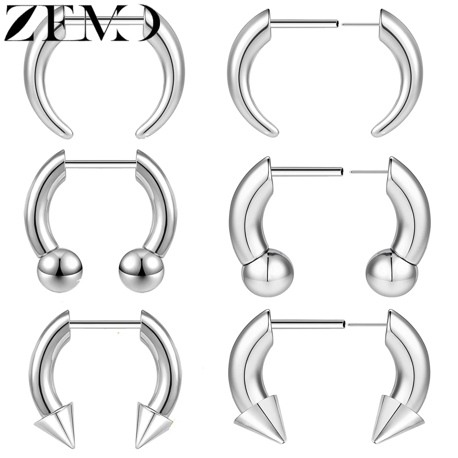 ZEMO 1개 16G 뿔 코걸이 스테인리스 스틸 나사 없는 셉텀 링 스파이크 소..