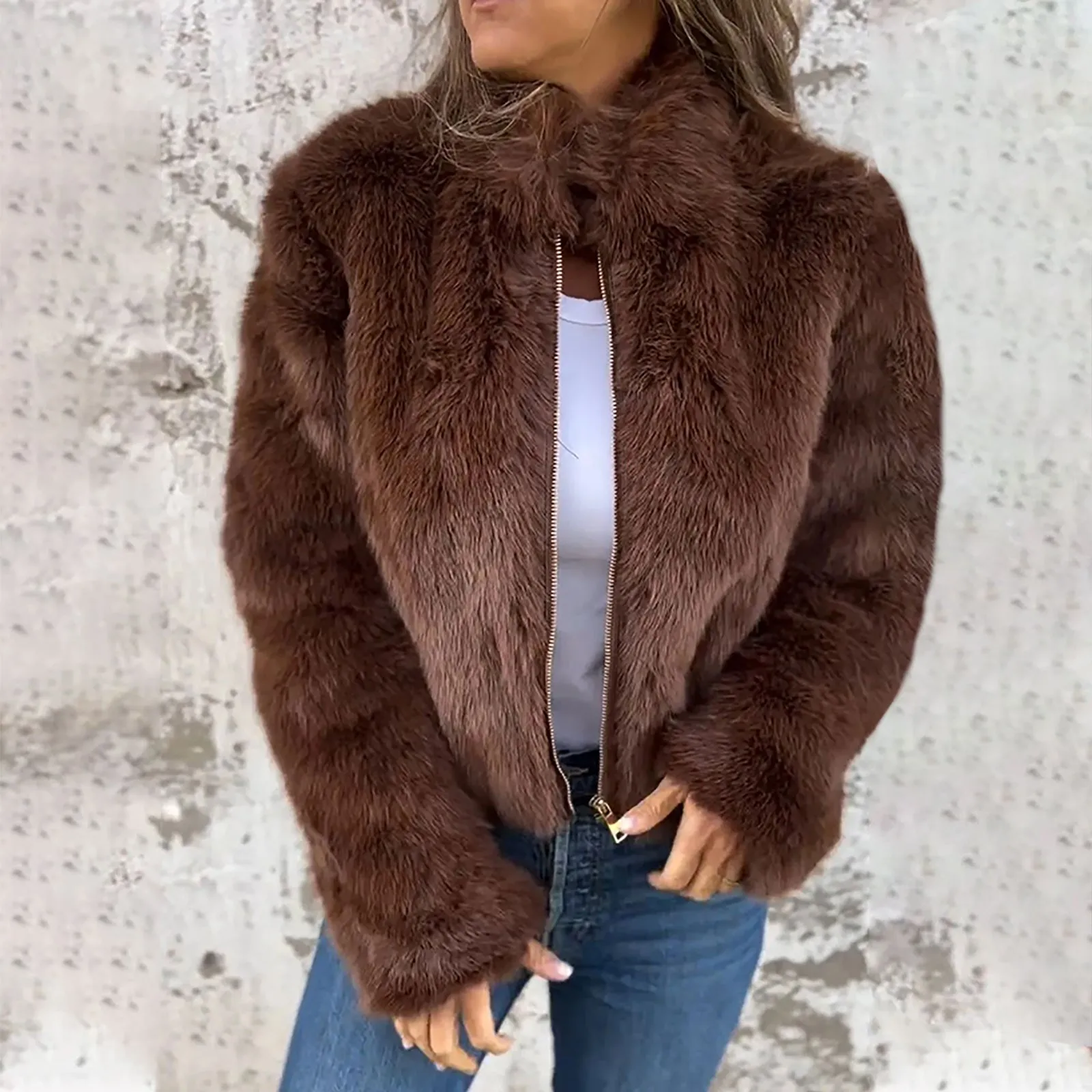 Giselle Faux Fur Jacket For Women Cozy Warmth Zip Front With Adjustable Collar And Relaxed Fit main image 0