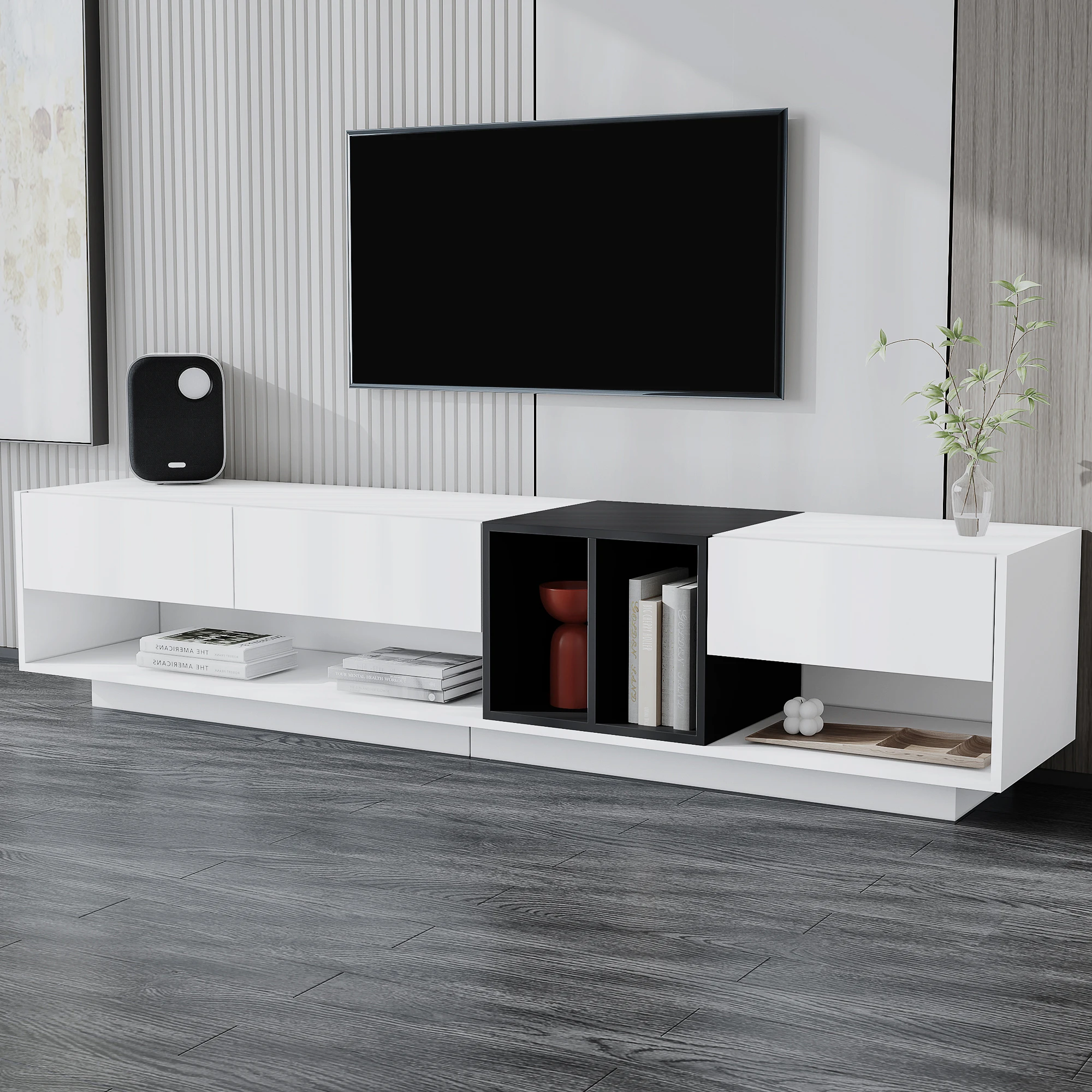 

Sleek and Stylish TV Stand, Two-tone Media Console for TVs Up to 80'', Functional TV Cabinet with Versatile Compartment