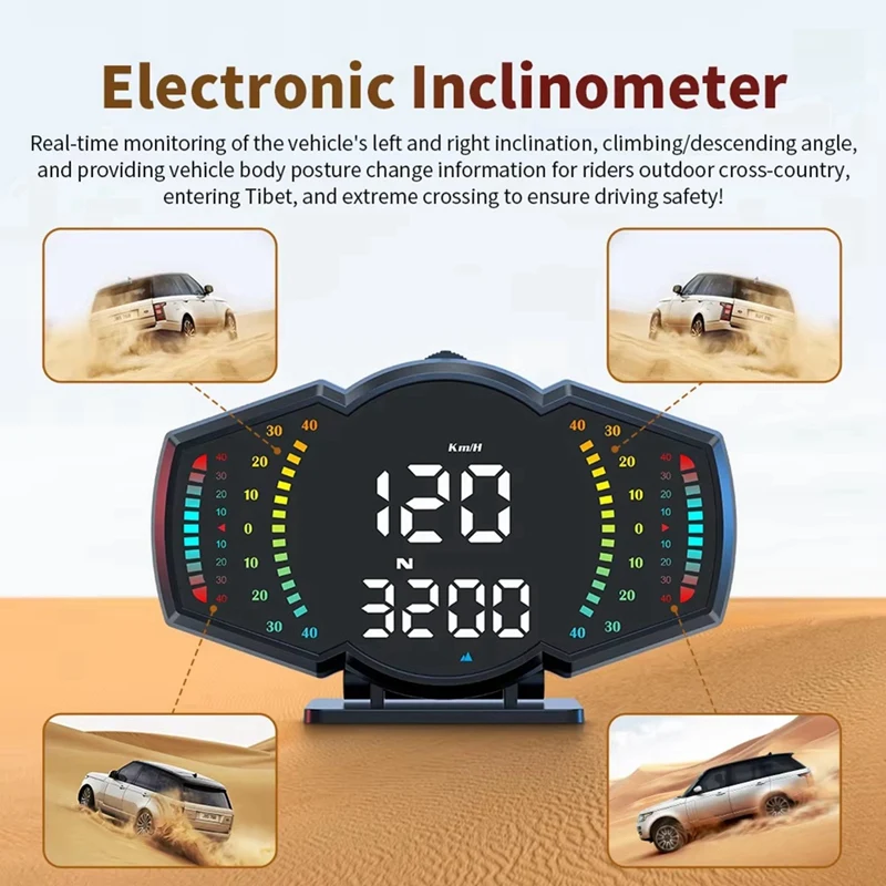 NEW-Car GPS Speedometer Head Up Display Speed Alarm HUD Compass Car Electronic KMH MPH Gauge Meter For All Vehicles