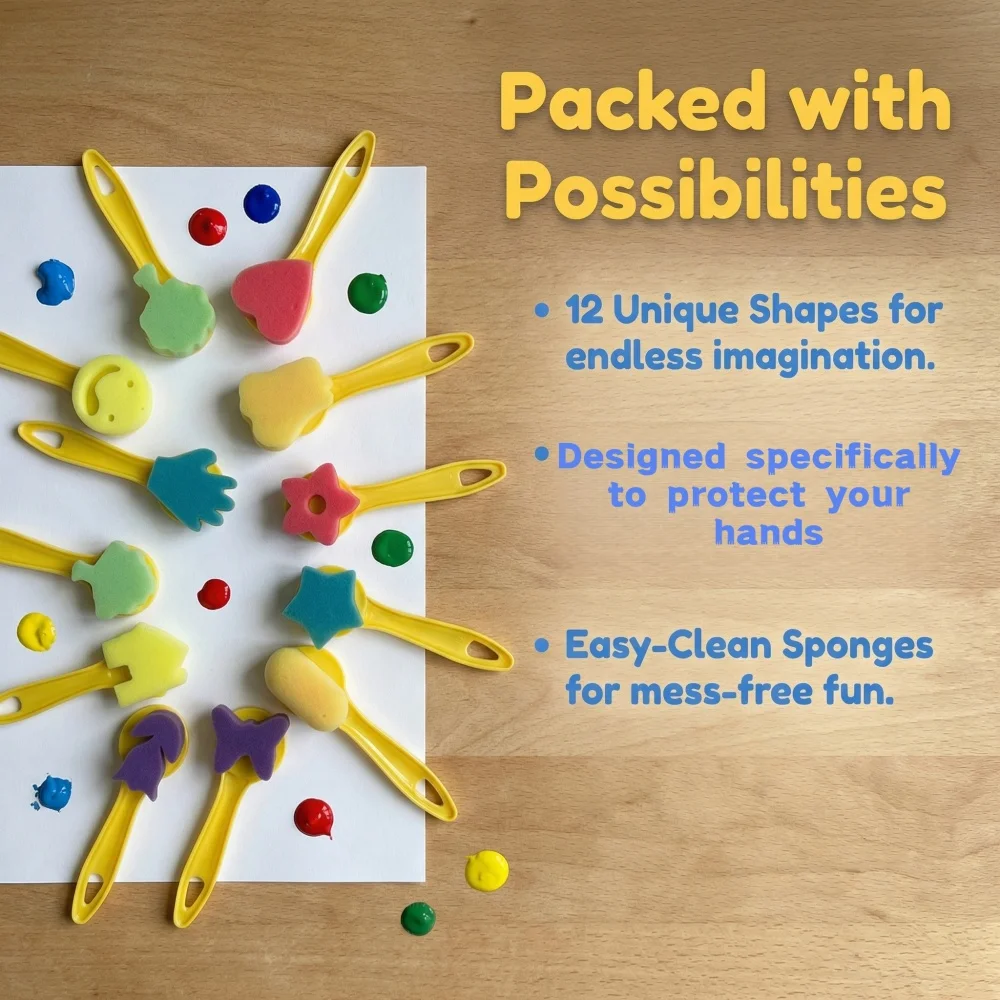 12Pcs 모양 스폰지 페인팅 스탬프, 하트 스타 꽃 패턴, 어린이를 위한 재사용 가능한 DIY 아트 브러쉬, 드로잉 도구