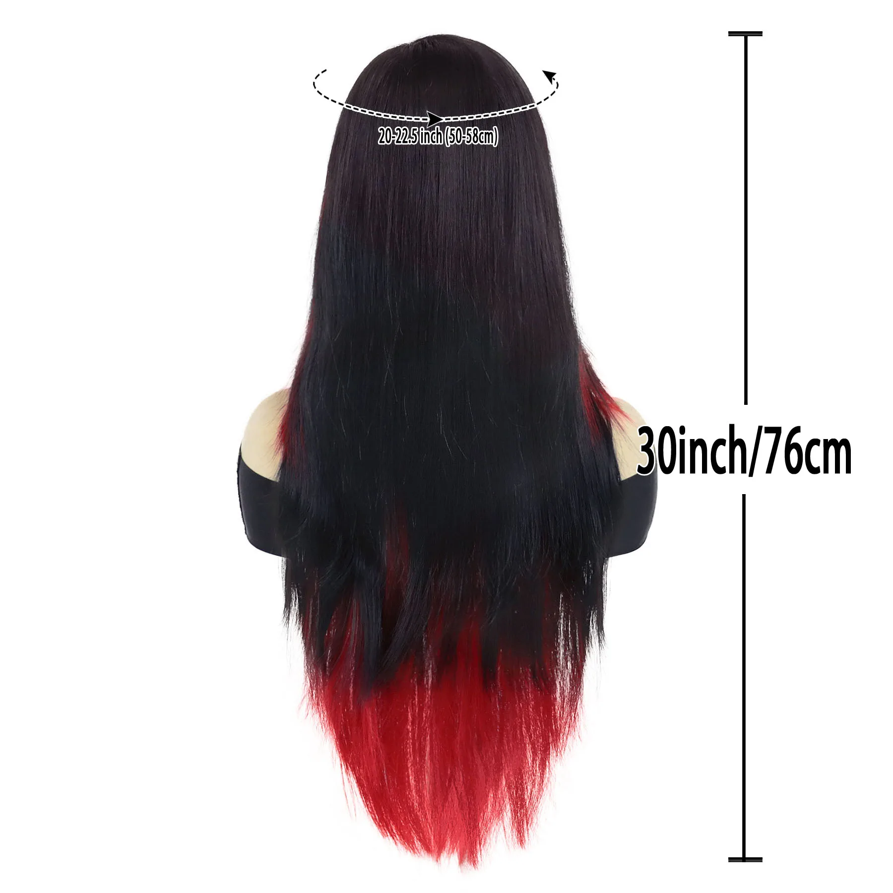 Black & Red Long  EMO Wig gothic, wig  human hair mix Black Red Scene Wig, Long Emo Wig, Black Scene Wig, Emo Hair  main image 3