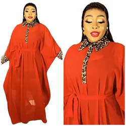 2-piece Set Chiffon Pearl Studded Leopard Print Collar Cuffs Oversized Waistband Waistband African Fashion Women's Long Dress