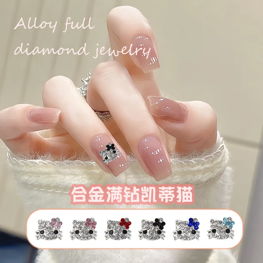 10Pcs Alloy Hello Kitty Kawaii Nail Designer Charms 7x9mm Cute Cat Cartoon  Nail Art Crystal Rhinestones DIY Metal Nail Stones