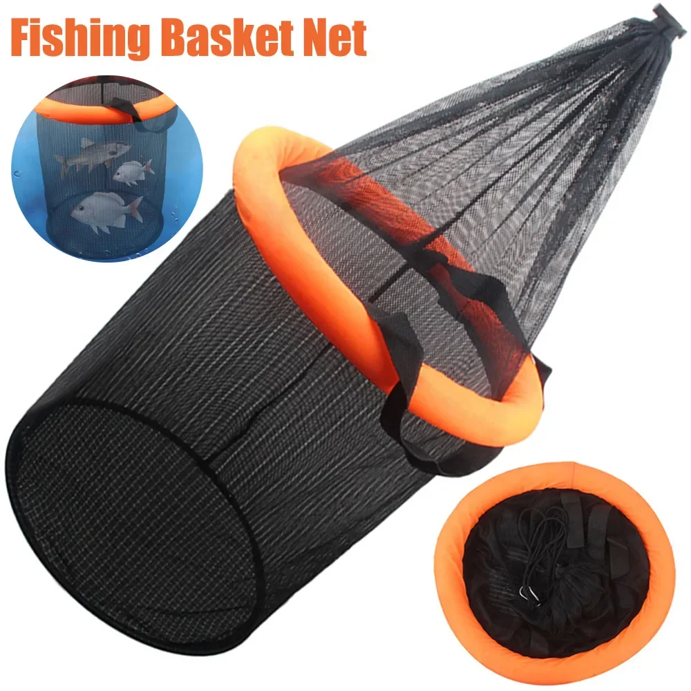 Fishing Basket Net Bag Collapsible Floating Fishing Net Portable Nylon Mesh Fish Shrimp Basket Landing Bucket Bait Net Storage Fishing Basket Net Bag Collapsible Floating Fishing Net Portable Nylon Mesh Fish Shrimp Basket Landing Bucket Bait Net Storage