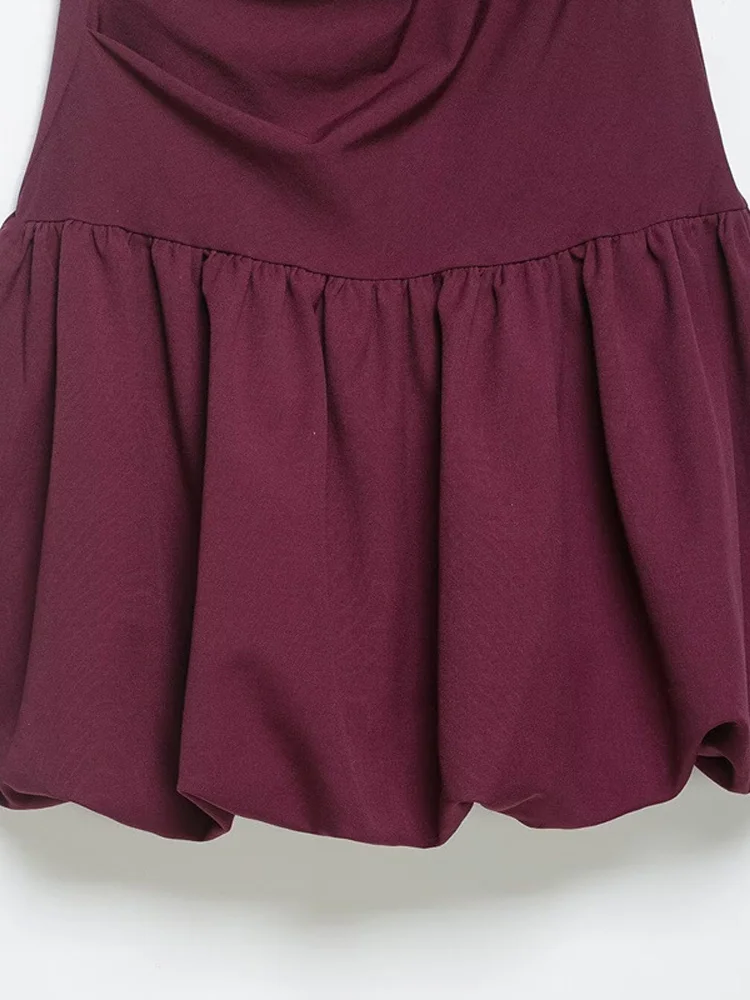 Kurzärmliges Ballon-Plissee-Minikleid für Damen, Rundhals-Abendkleid mit Taillenschnürung, Schlankes Cocktailkleid, Frühlings-Chic-Damenrobe – Detail 7