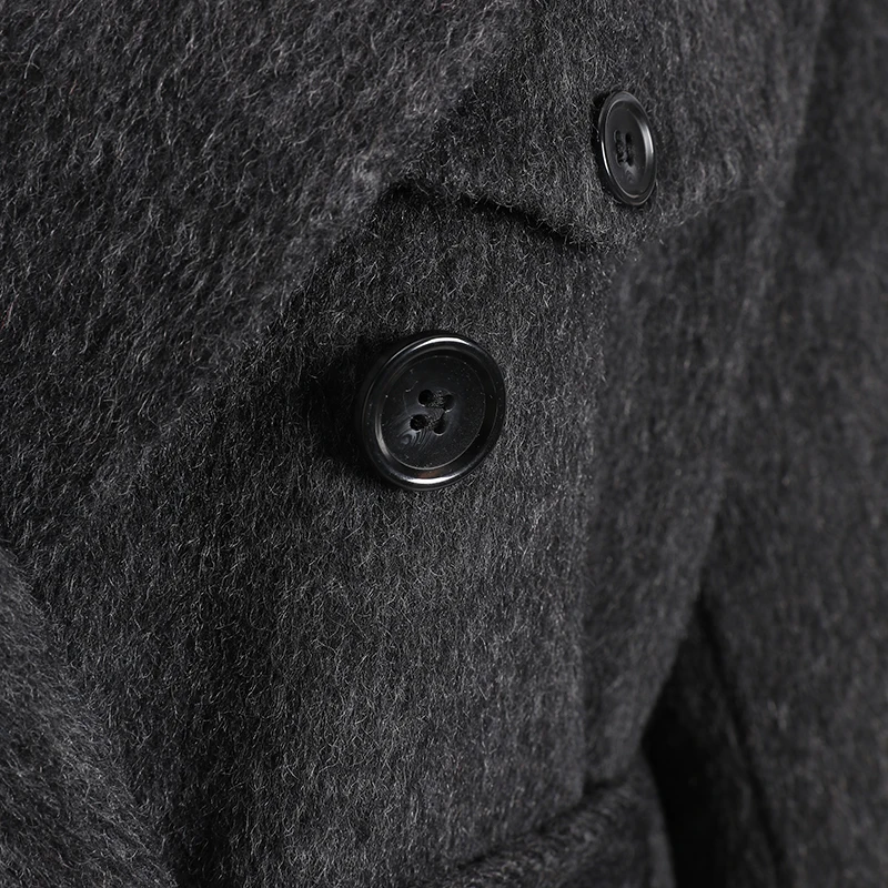 LANMREM Dark Grey Women's Suit Collar Double-faced Woolen Coat autumn Winter Loose Casual Straight Overcoat With Belt CPG4195 - Image 5