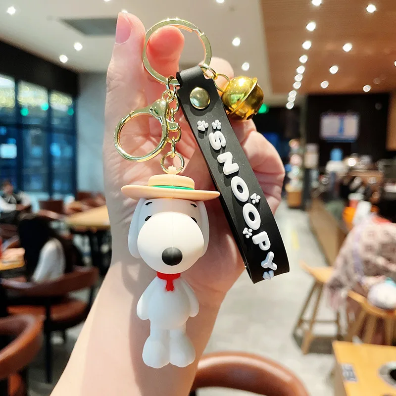 Snoopys Charlie Keychain Doll Kawai Anime Puppy Key Pendant Trinket Bag Walley Keychain Kids Girl Anti-Lost Ring Decoration Gift