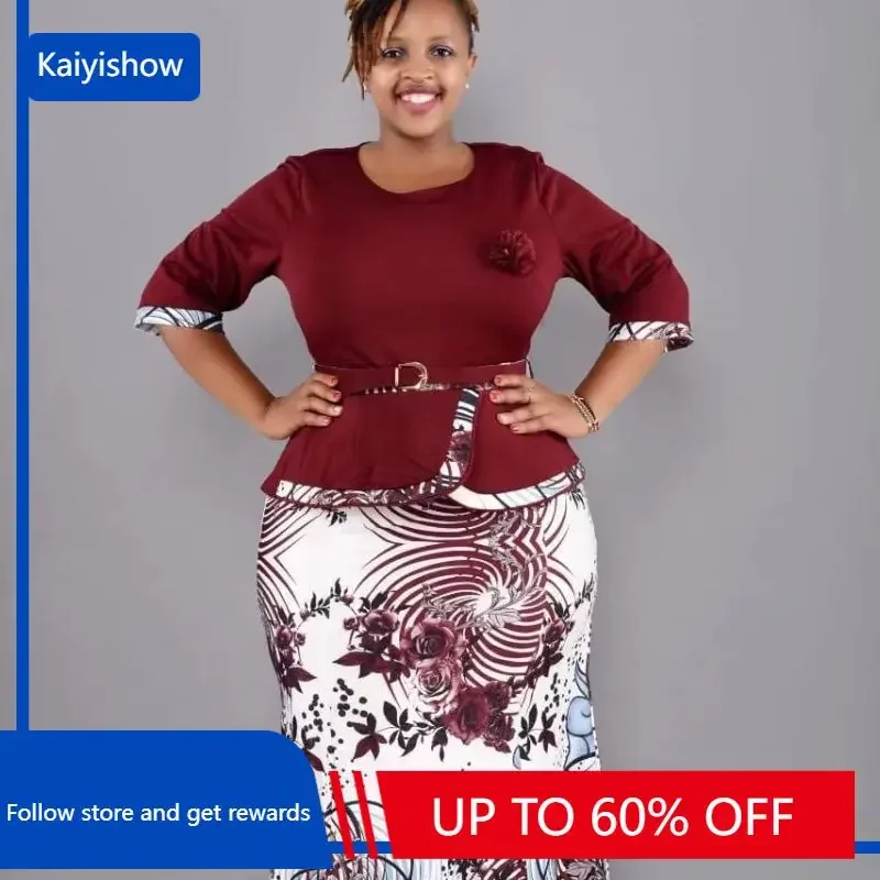 

Christmas Two Piece Set Tops Skirt African Dresses For Women 2XL-6XL Plus Size Clothing Dashiki Robe Femme Party African Clothes