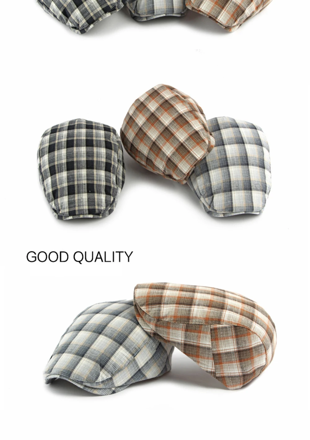 HT5073 Neue Frühling-Sommer Karierte Baskenmütze Unisex Ivy Flat Cap Vintage Künstler-Mütze Verstellbare Herren-Baskenmütze – Detail 2