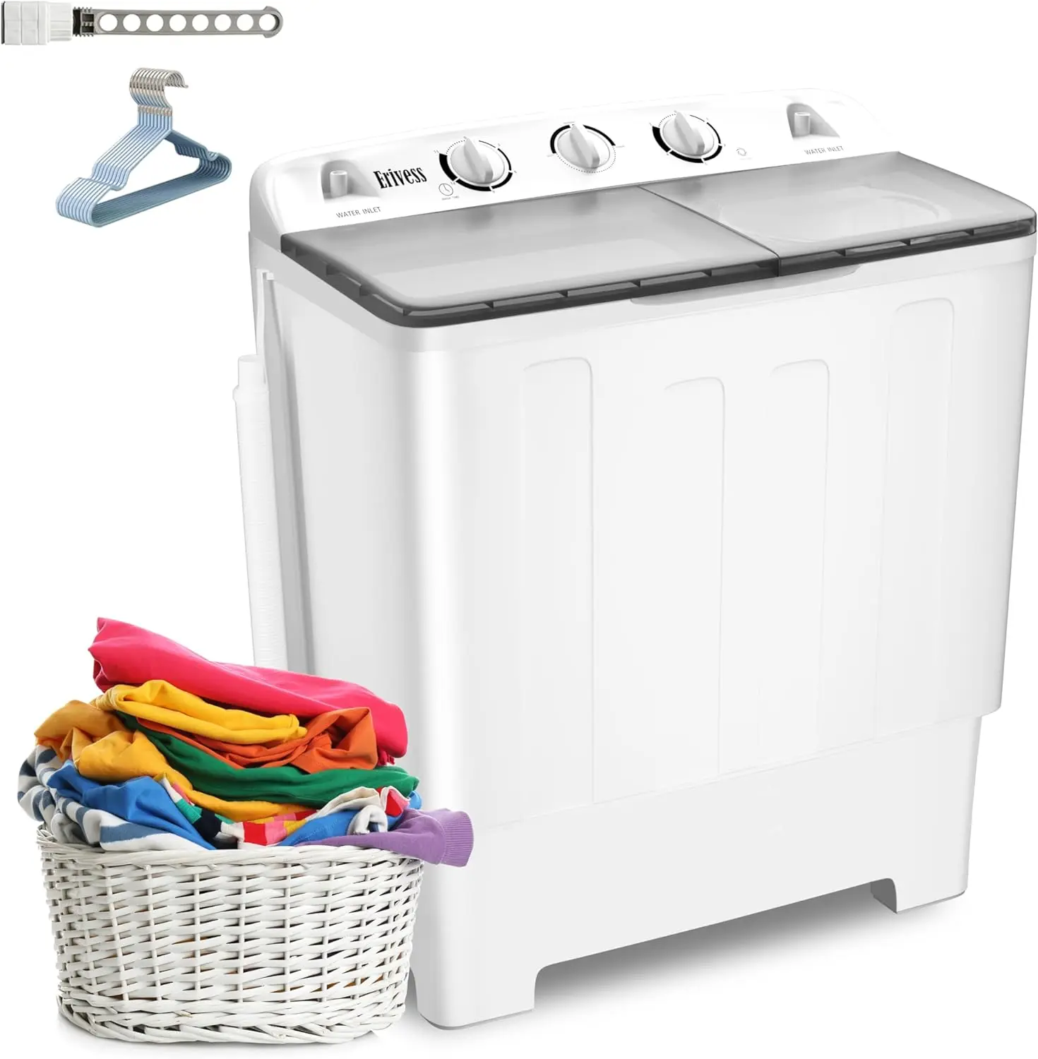 32 lbs Compact Mini Twin Tub Washing Machine with Drying Rack&10 Hangers, 20 lbs Washer Mini Compact Laundry Machine and 12