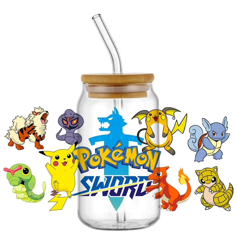 Miniso Pokemon new design Cup Stickers UV DTF Waterproof Transfers Decals16oz Libby Glass Design Cup Wraps Stickers Kids Gifts