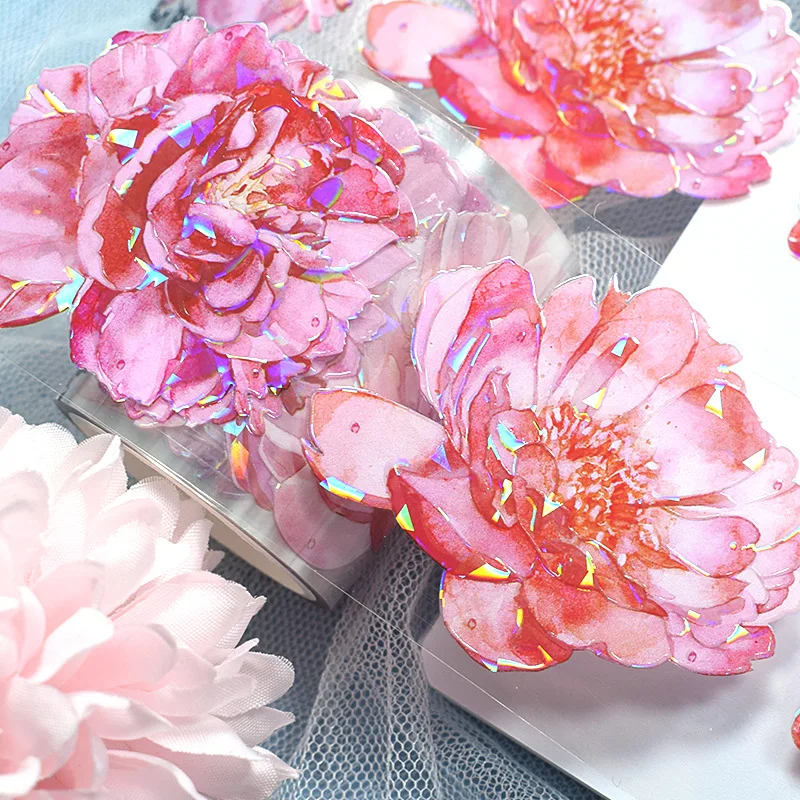 Flowers Scrapbooking Stickers Aesthetic DIY Card Making Planner Journaling Collage Materials 2M/Roll Laser Washi PET Tape
