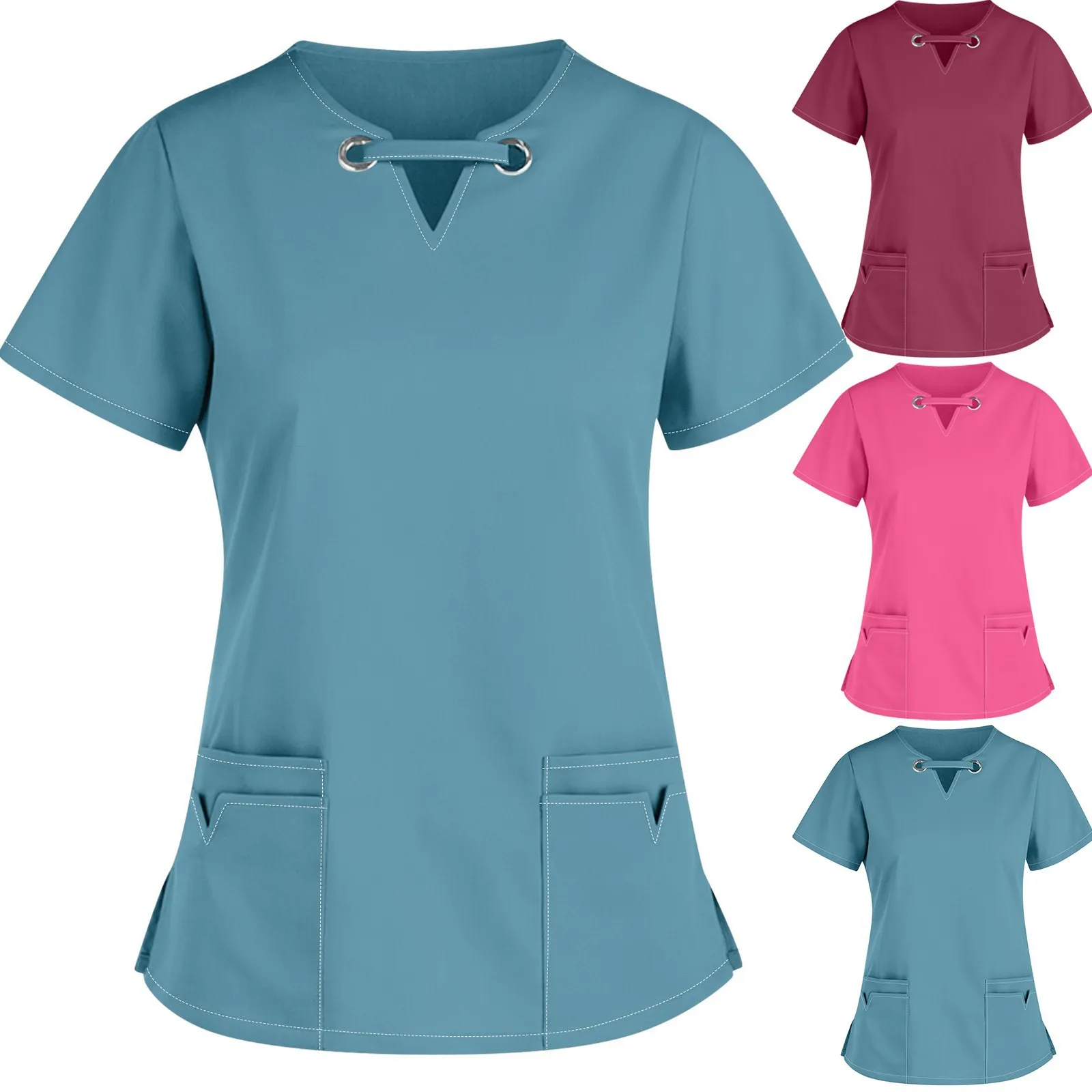 

Summer Pet Hospital Nursing Clothes Handwashing Clothes Short Sleeve Beauty Salon SPA Work Clothes Women's Top