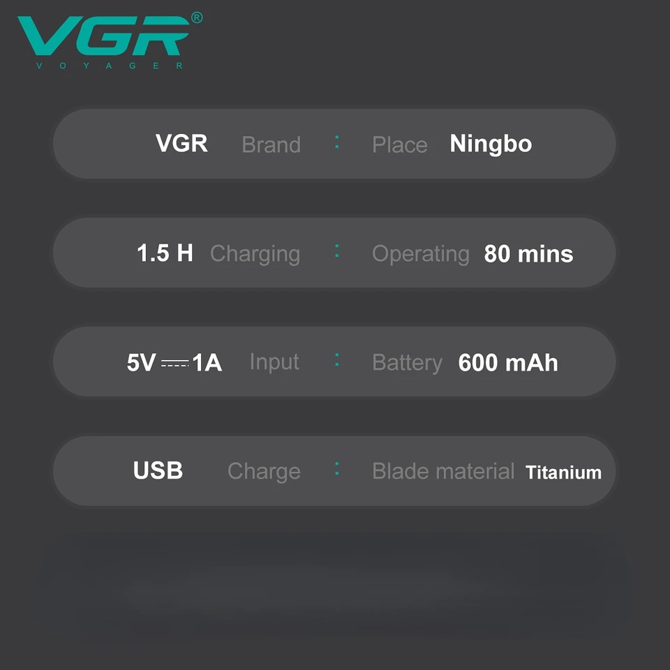 VGR Professioneller elektrischer Barttrimmer mit Digitalanzeige, wiederaufladbarer Rasierer mit Hubmechanismus für Herren V-363_voghion.com