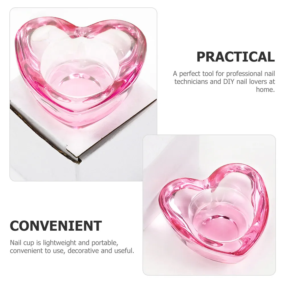 유리 하트 모양 네일 디쉬 컵 아크릴 네일 아트 믹싱 리퀴드 홀더 펜 세척 참 보관 가볍고 휴대 가능